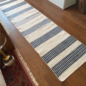Serena & Lily, Striped Blue and Cream Cooke Runner Rug, 2.6’x10’